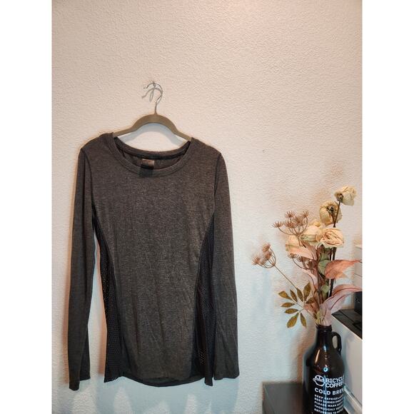 Nicole Miller Active Mesh Panel Long-Sleeve Top, Gray, Size Small - Picture 2 of 4